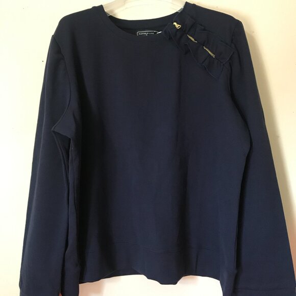 Duffield Lane Delaine Pullover Sweatshirt Navy Women's 3XL Ruffle Zipper Accent - Picture 6 of 6